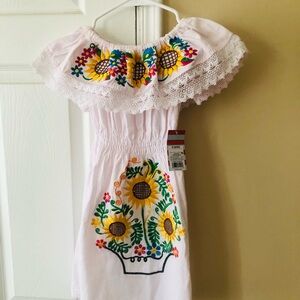 Target Pink Off-Shoulder Sunflower Embroidered Dress